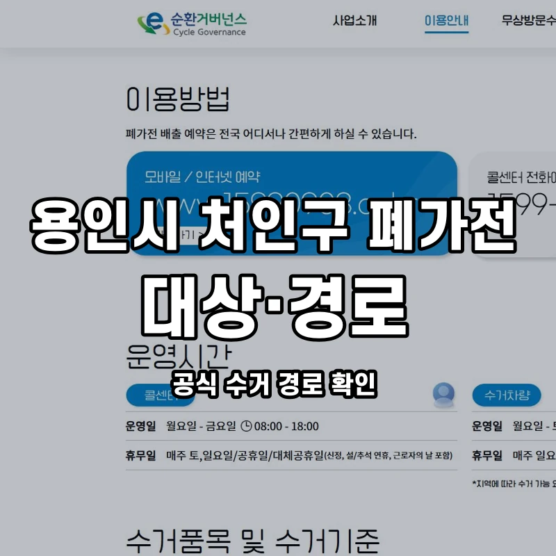 공식 안내 화면과 처인구 주거 형태별 수거 경로