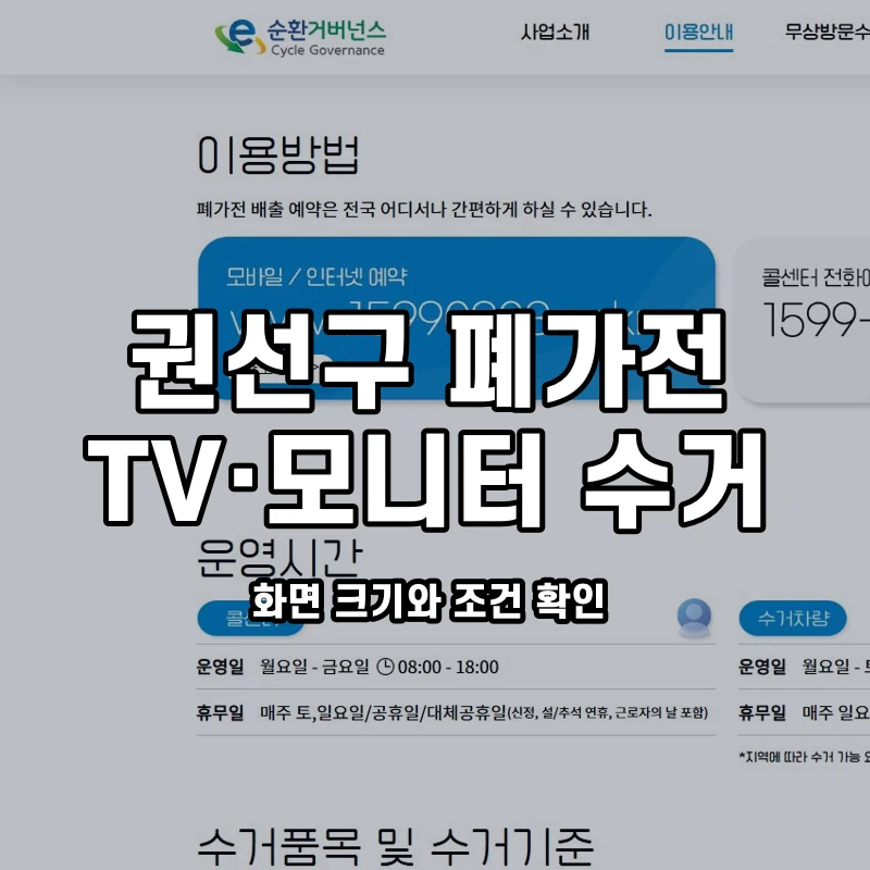 e순환거버넌스 공식 화면과 권선구 TV·모니터 수거 안내